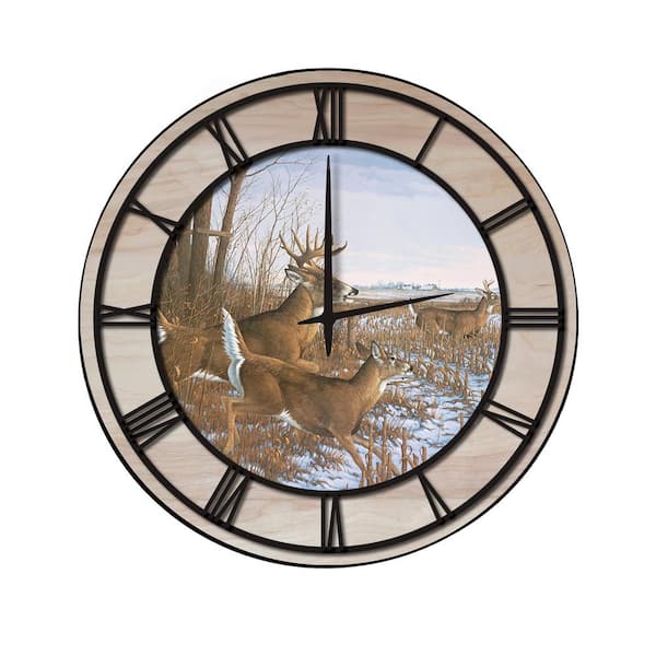 Unbranded "Season's End" Woodgrain Accent and Black Numbers Imaged Wall Clock