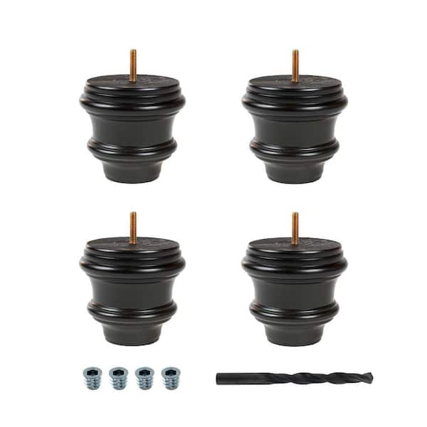 American Pro Decor 4 in. x 4-1/4 in. Stained Espresso Solid Hardwood Round Bun Foot (4-Pack)