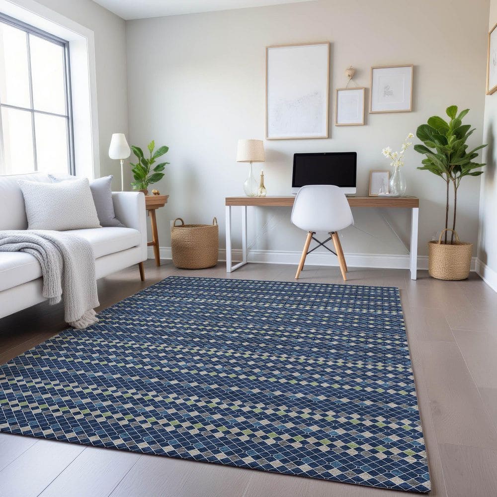 Mayfield Premium Machine Washable Abstract AMF1408 Navy 3 ft. x 4 ft. Area Rug price history on PriceWatchPro