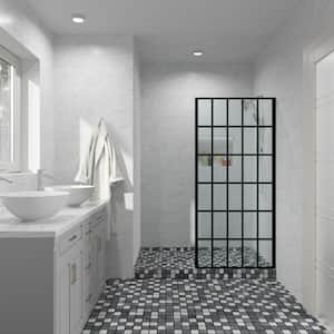 34 in. W x 72 in. H Fixed Single Panel Frameless Shower Door/Enclosure in Matte Black with Open Entry Design