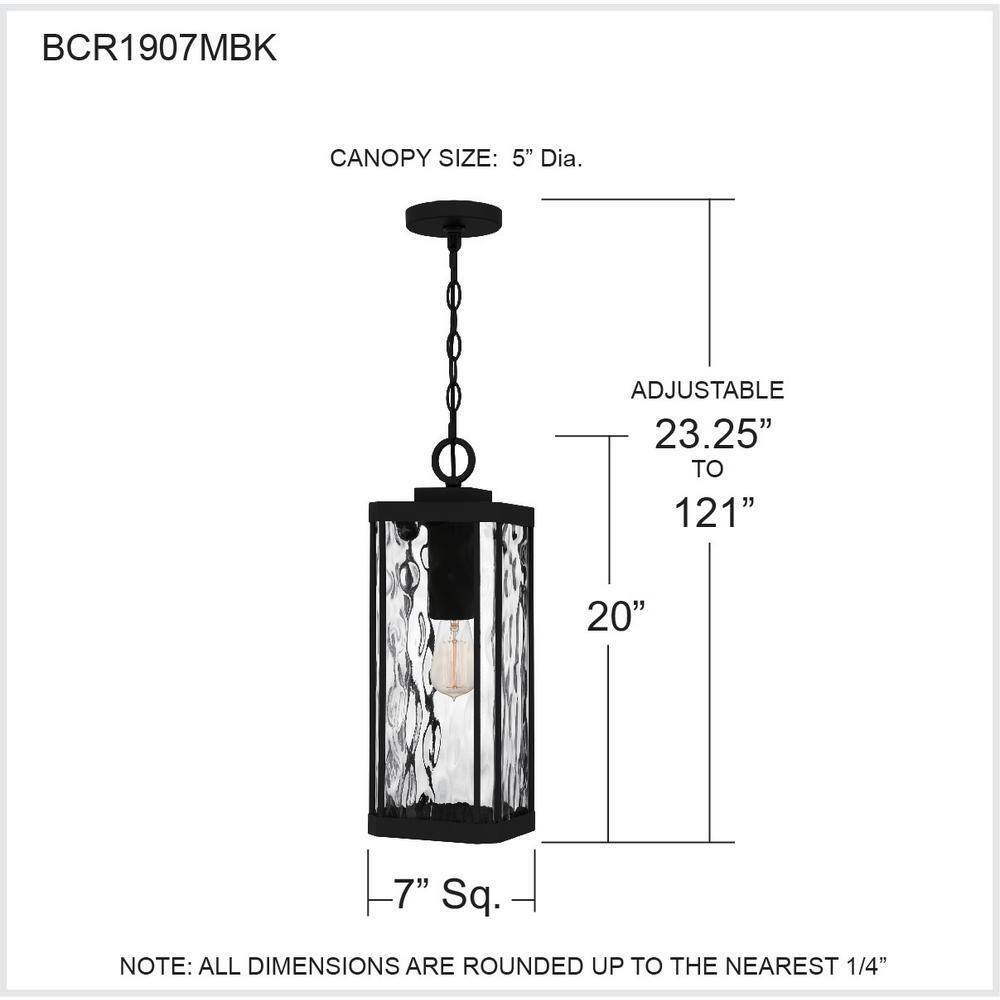 Balchier Matte Black Outdoor Hanging Lantern with Clear Hammered Glass