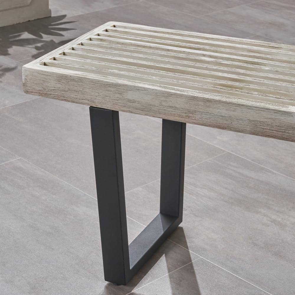 Fresno 61.75'' Brushed Light Gray and Black Iron Outdoor Dining Bench