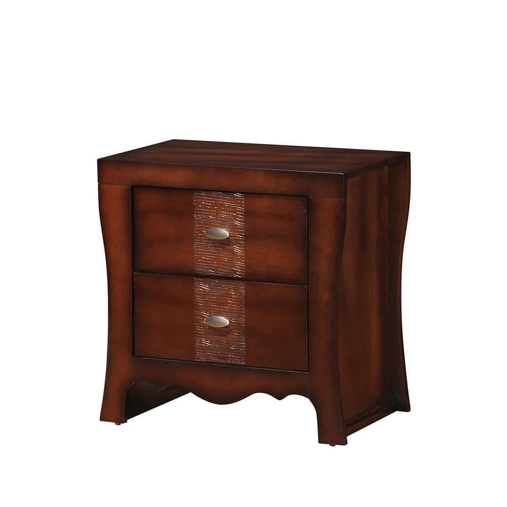 Espresso Brown 2-Drawer Transitional Nightstand with Nickel Hardware