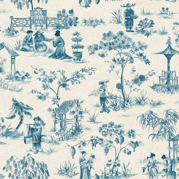 The Wallpaper Company 8 in. x 10 in. Blue China Toile Wallpaper Sample-DISCONTINUED