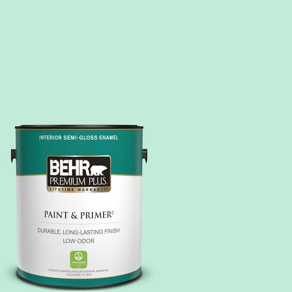 BEHR PREMIUM PLUS 1 gal. #470A-2 Seafoam Pearl Semi-Gloss Enamel Low Odor Interior Paint & Primer