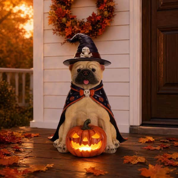 Halloween Black Labrador Retriever Dog Statue with Witch Hat