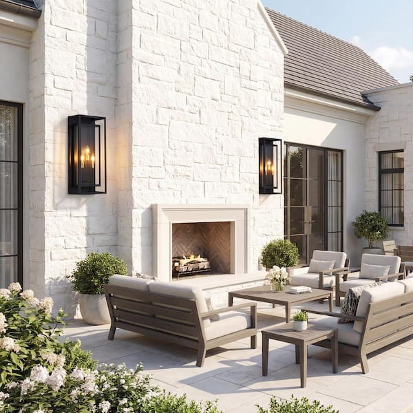 pasentel 3-Light 25 in. H Large Matte Black Outdoor Wall Sconce