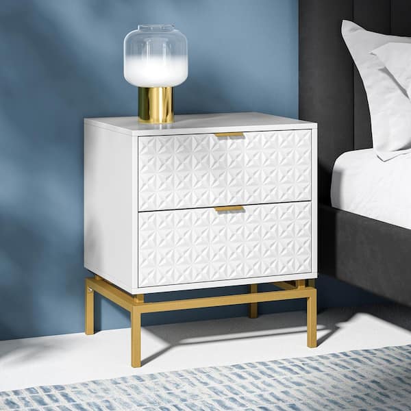JAYDEN CREATION Vico White 25 in. Tall 2-Drawer Nightstand with Metal Hardware