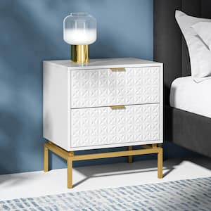 Vico White 25 in. Tall 2-Drawer Nightstand with Metal Hardware