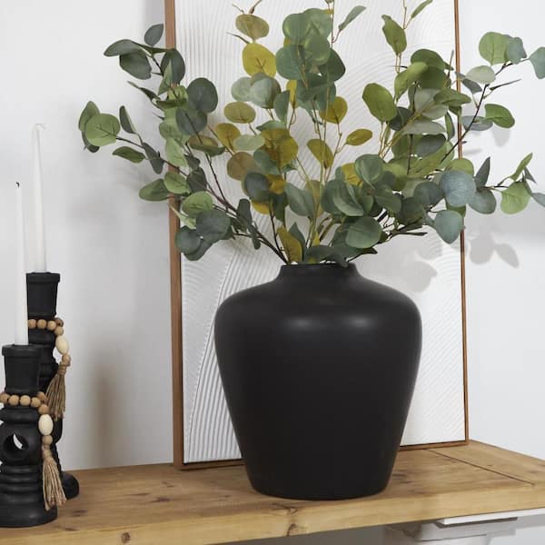 Litton Lane 14 in. Black Matte Ceramic Decorative Vase 043657