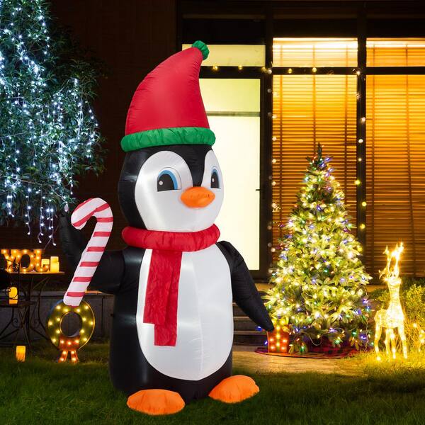 Glitzhome 8 ft. Lighted Inflatable Penguin Decor 2005200003