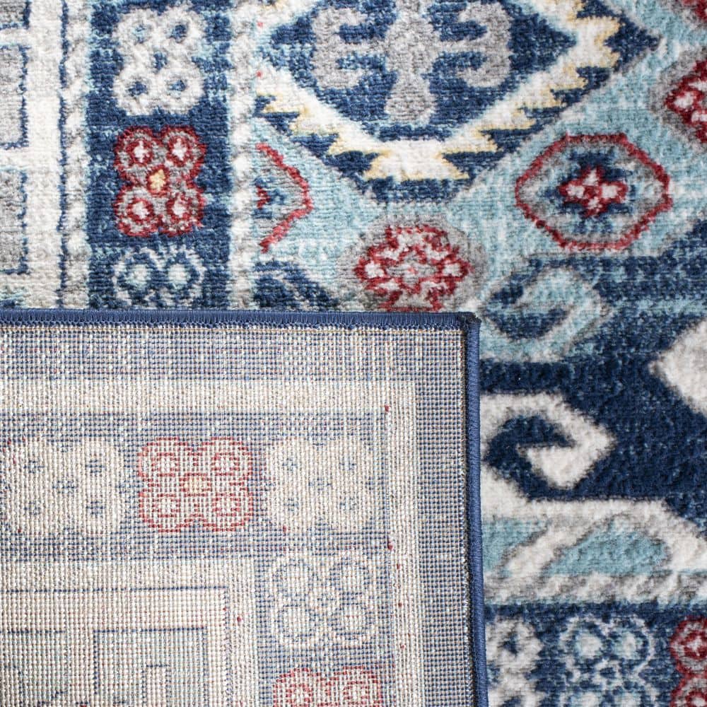 Palatial Blue & Grey Synthetic 80" Square Area Rug