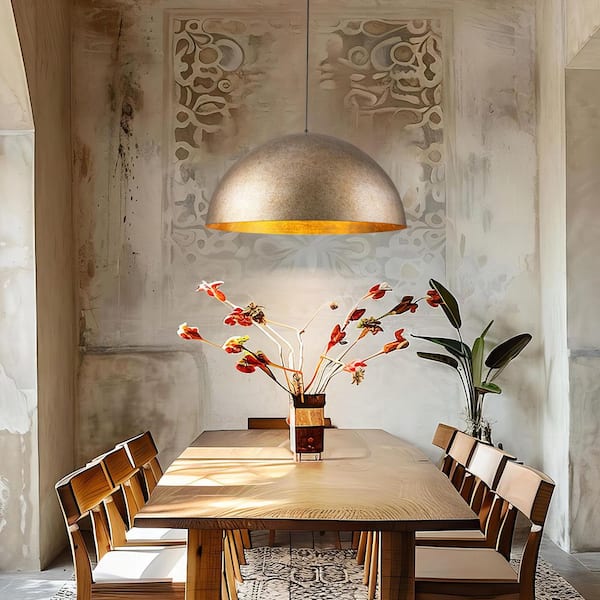 Camila 3-Light 31" Modern Industrial Brass with Gold Foil Pot Cover Large Dome Pendant Light Kitchen Island Lighting