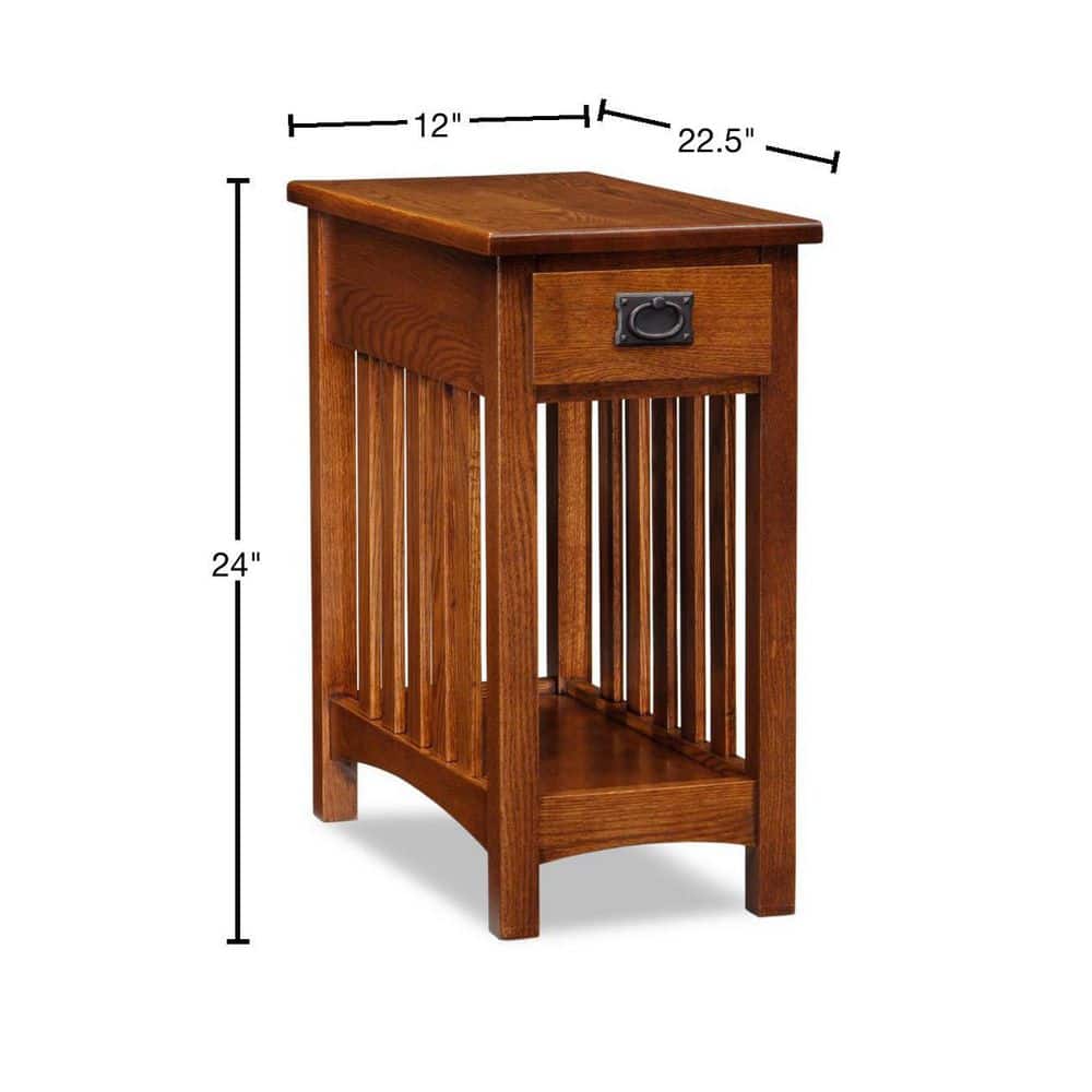 Medium Oak Mission End Table with Drawer and Shelf