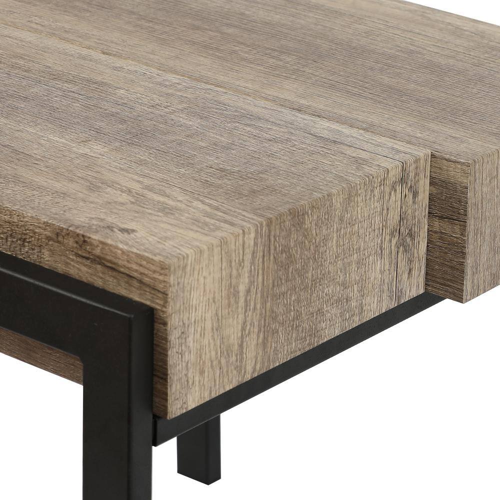 Rustic Oak & Black Metal Dual-Tier End Table