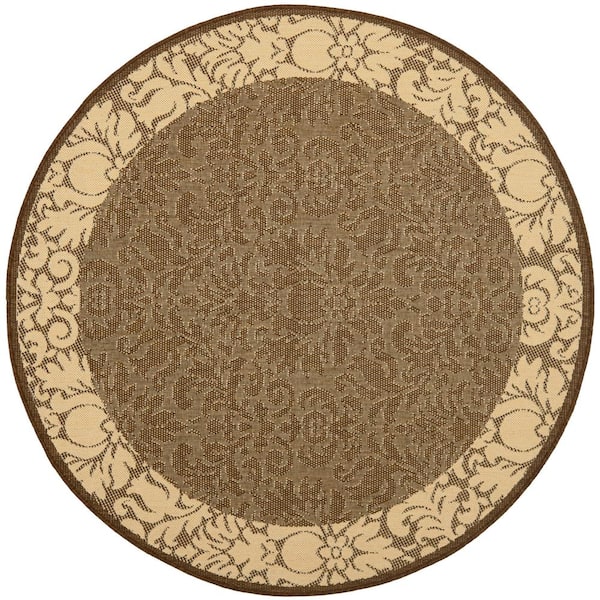 Courtyard Chocolate/Natural 7 ft. x 7 ft. Round Floral Indoor/Outdoor Patio  Area Rug
