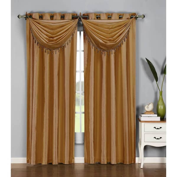 Window Elements Semi-Opaque Jane Faux Silk 54 in. W x 95 in. L Grommet Extra Wide Curtain Panel in Gold