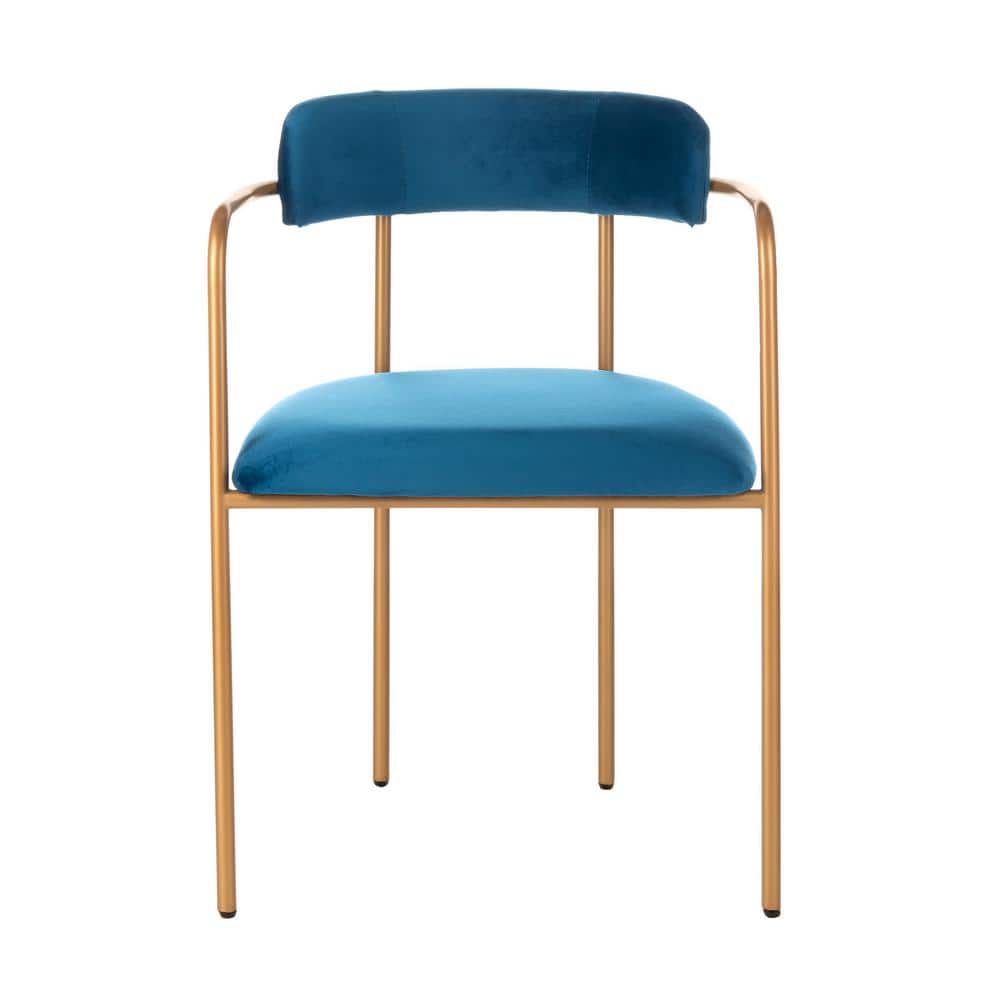 Elegant Navy Velvet and Gold Metal Upholstered Arm Chair