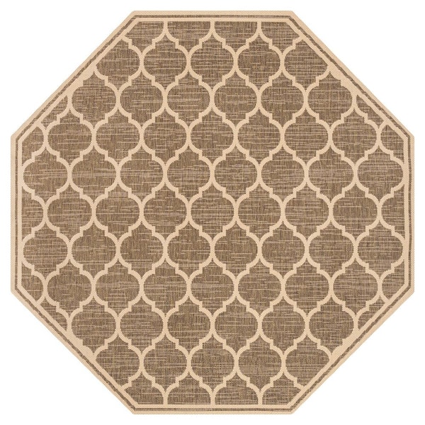 Trebol Moroccan Trellis Textured Weave Brown/Beige 5 ft. Octagon Indoor/Outdoor Area Rug