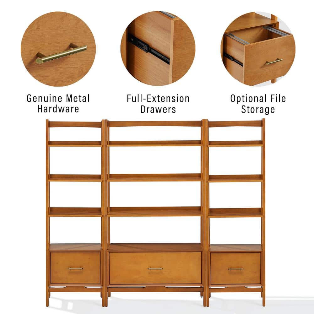 Landon Mid-Century Acorn Wood 3pc Etagere Bookcase Set