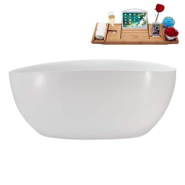 Streamline 59 in. x 28 in. Acrylic Freestanding Soaking Bathtub in Glossy White With Matte Oil Rubbed Bronze Drain