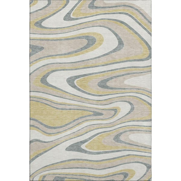 Mayfield Premium Machine Washable Abstract AMF2493 Ivory 5 ft. x 7 ft. 6 in. Area Rug