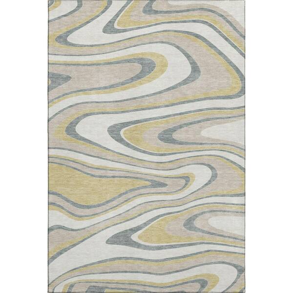 Mayfield Premium Machine Washable Abstract AMF2493 Ivory 9 ft. x 12 ft. Area Rug