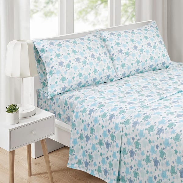 Harper Lane Turtles 4-Piece Blue Microfiber Queen Sheet Set