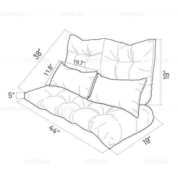 BLISSWALK Outdoor Settee Loveseat Bench Cushions with 2 Lumbar