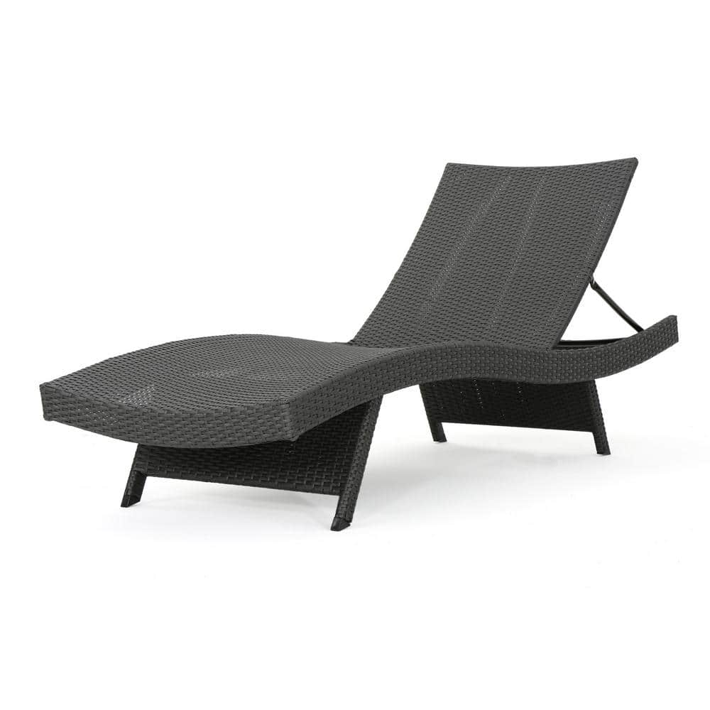 79 in. Gray Wicker Outdoor Chaise Lounge with Waterproof Fabric, Iron Frame