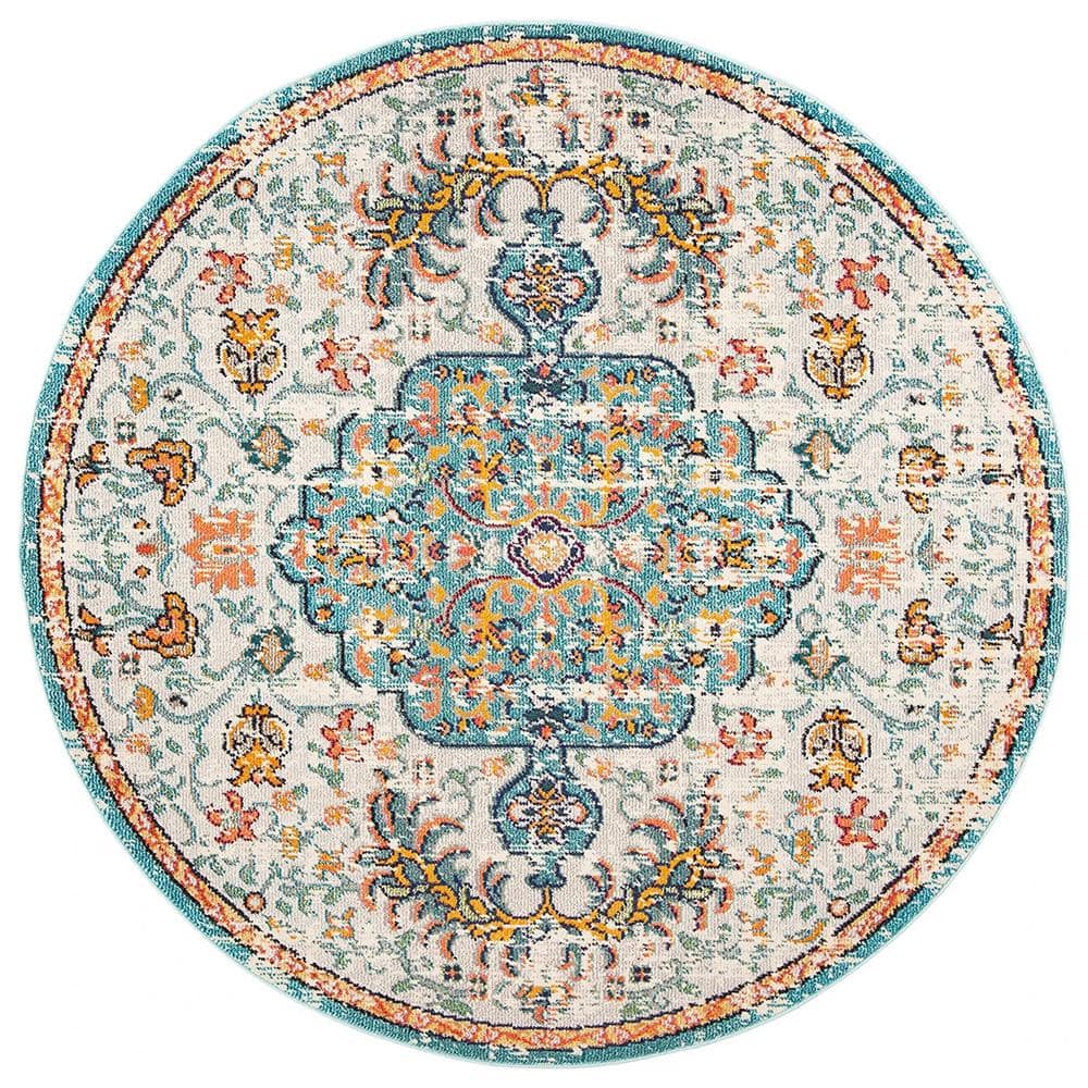 Light Blue Polypropylene 6 ft. 7 in. x 6 ft. 7 in. Medallion Indoor Round A