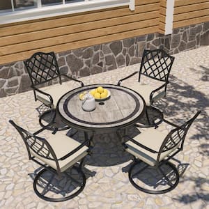 48 in. W Aluminum Ceramic Tile Top Round Dining Table with Umbrella Hole Not included Chair