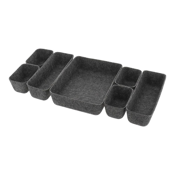 Felt 10.5 in. W x 2.5 in. H x 8 in. D Stackable Polyester 7-Drawer Organizer Set Dark Gray