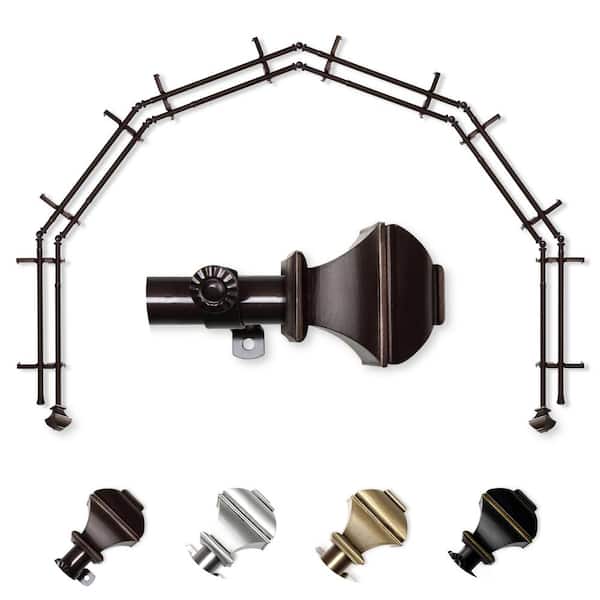 EMOH 13/16" Dia Adjustable 6-Sided Double Bay Window Curtain Rod 28 to 48" (each side) with Julianne Finials in Cocoa