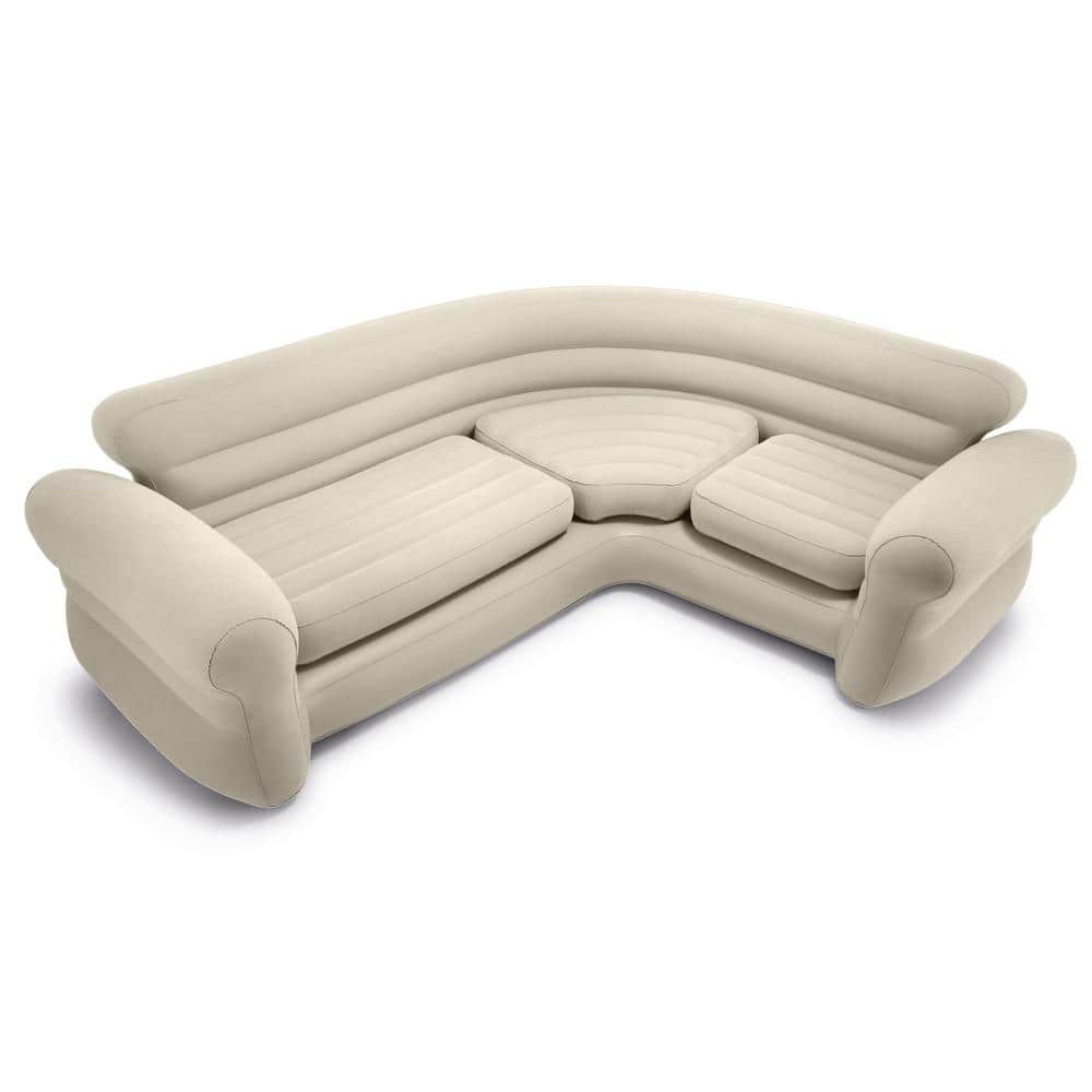 Beige Inflatable L-Shaped Sectional Sofa with Storage