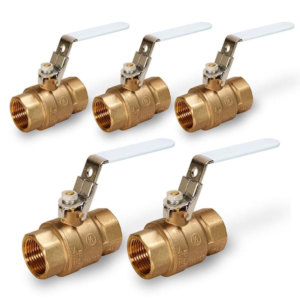 PLUMBFLEX 1-1/4 in. FIP x 1-1/4 in. FIP Premium Brass Full Port Ball Valve with Lock Handle (5-Pack)