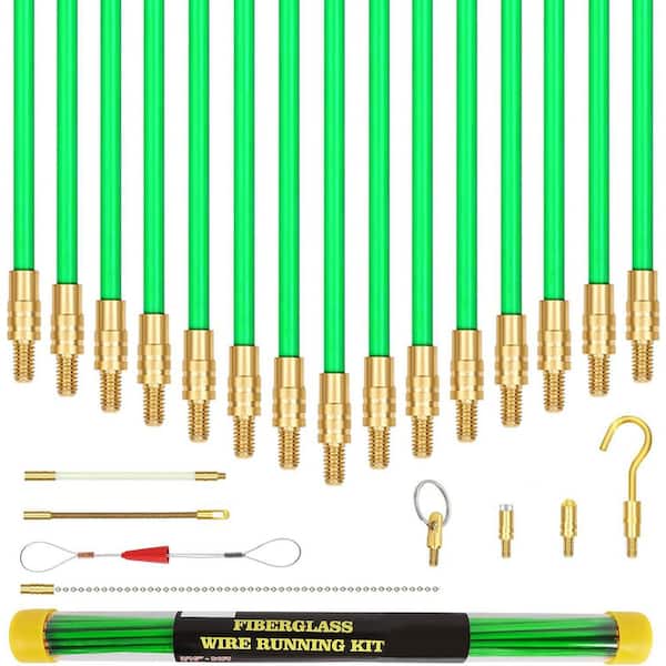 21 ft. Fiberglass Electrical Wire Running Kit with Hook and Hole Kit Glow Rods Green