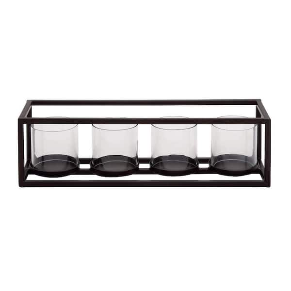 Litton Lane 5 in. Black Metal 4 Glass Sleeve Candelabra with 4 Candle Capacity