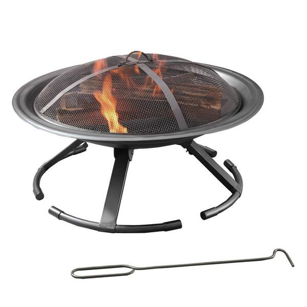 Pleasant Hearth Grab N' Go Folding 26 in. x 16 in. Round Steel Wood Fire Pit in Black with Carrying Case