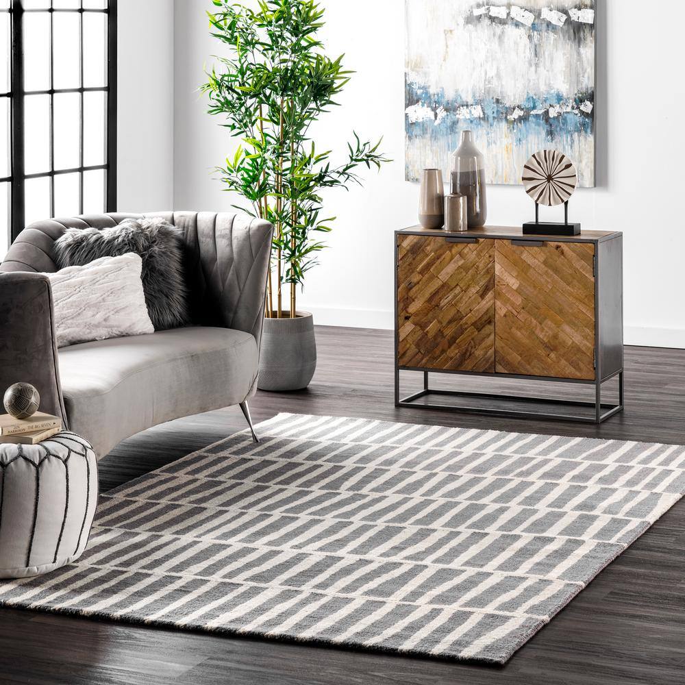Gray Geometric Hand-Tufted Wool Rectangular Area Rug