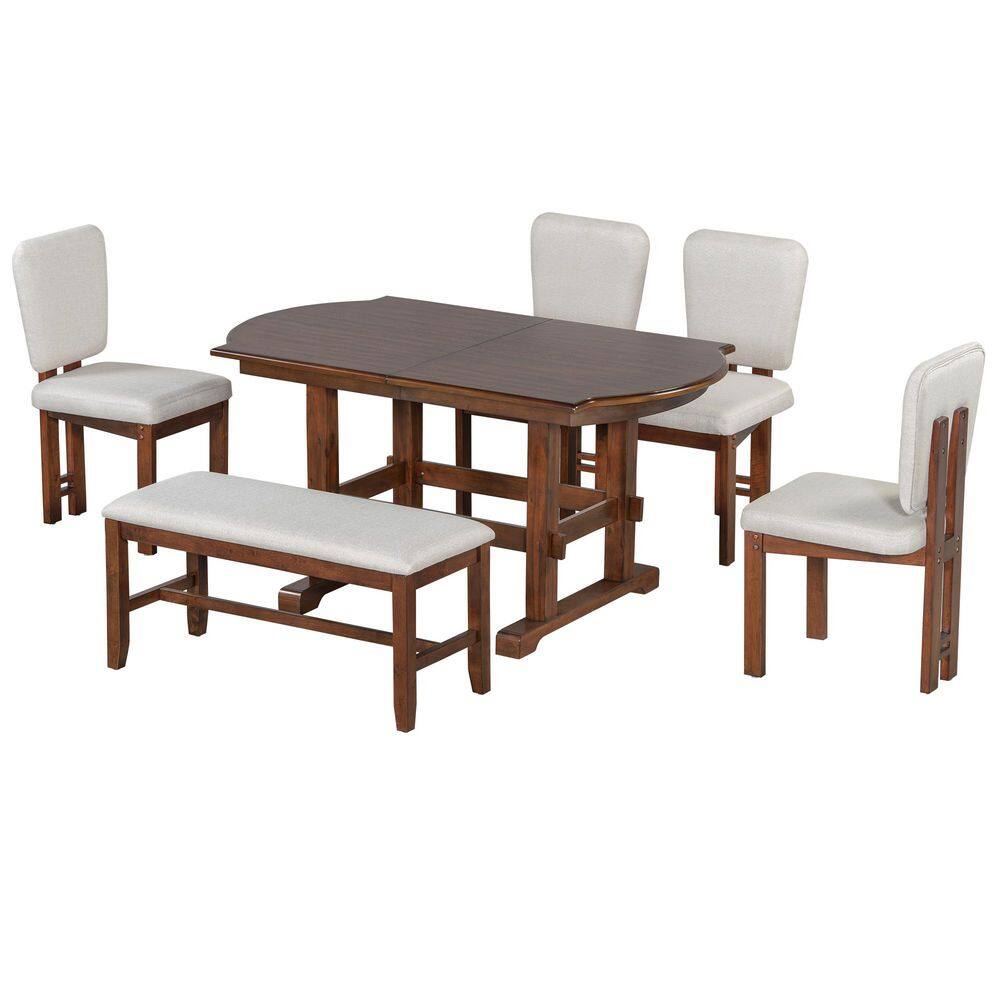 Nestfair Espresso and Beige 6-Piece Extendable Wood Dining Table Set ...