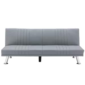 Modern Sofa Bed 30 in. Armless Faux Leather Rectangle Convertible Sofa in Gray Folding Couch Sleeper Futon with USB Port