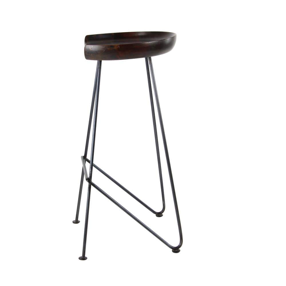Adjustable Brown Acacia Wood and Metal Saddle Bar Stool