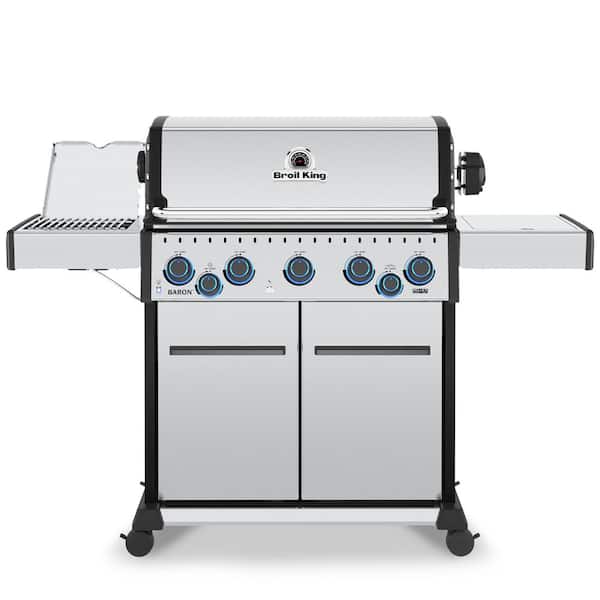 Baron S 590 Pro IR 5-Burner Natural Gas Grill in Stainless Steel with Side Burner and Rear Rotisserie Burner