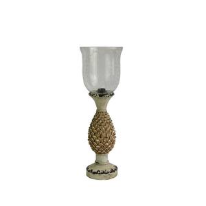 20 in. Weathered Antique White Resin Pineapple Uplight with Seeded Clear Glass