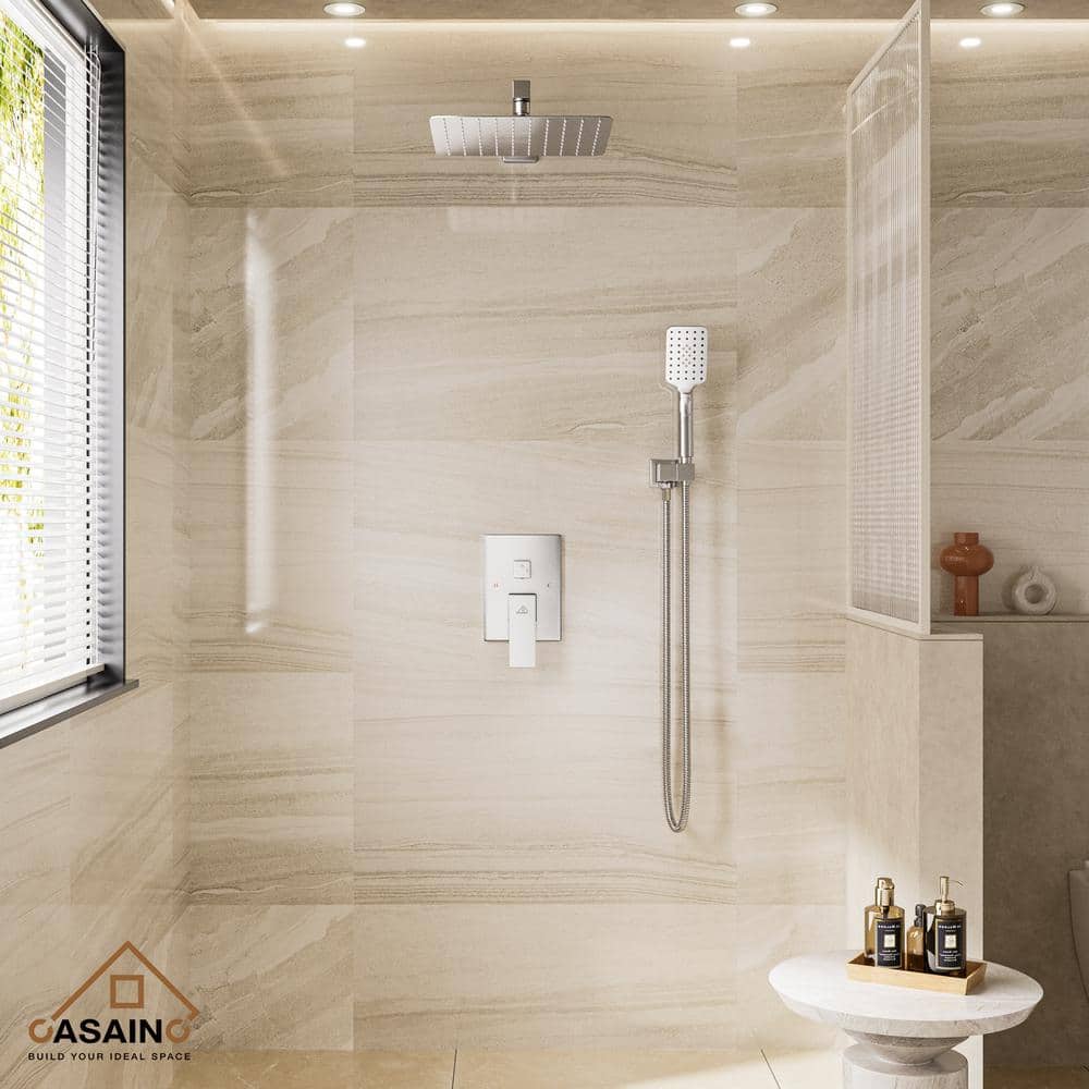 Brushed Nickel Wall Mounted Multi-head Shower System with Handheld and Rain Shower