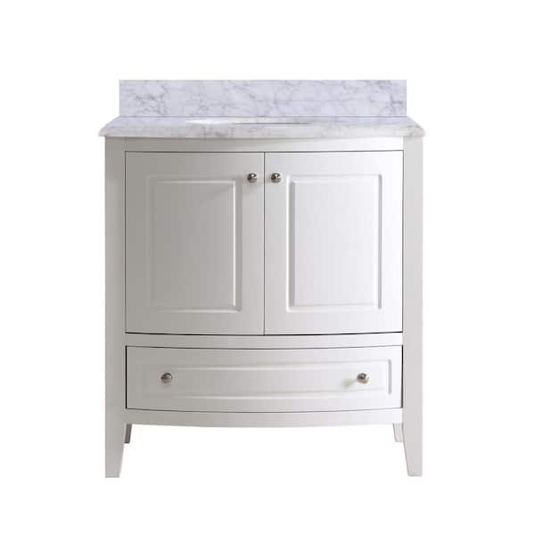 Estella 32 in. W x 22 in. D x 35 in. H Bathroom Vanity in White with White Carrara Marble Top