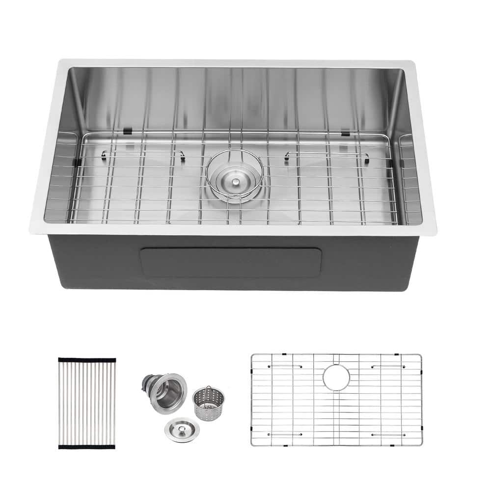 Sarlai 16-Gauge Stainless Steel 32 in. Single Bowl Undermount Kitchen ...