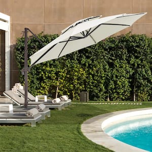 11 ft. Round Cantilever Tilt Patio Umbrella With Crank in Whisper White