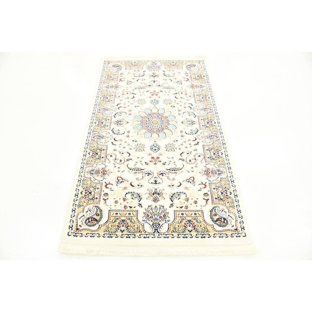 Elegant Ivory Floral 3' x 5' Rectangular Synthetic Rug